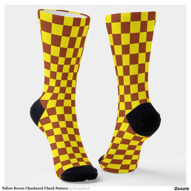 Yellow Brown Checkered Check Pattern Socks (Creator Uploaded)