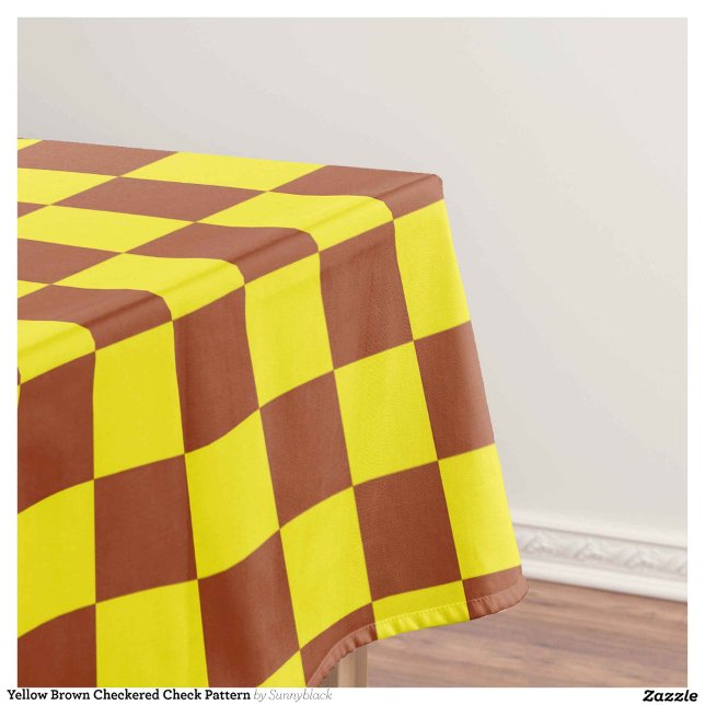 Yellow Brown Checkered Check Pattern Tablecloth (Creator Uploaded)