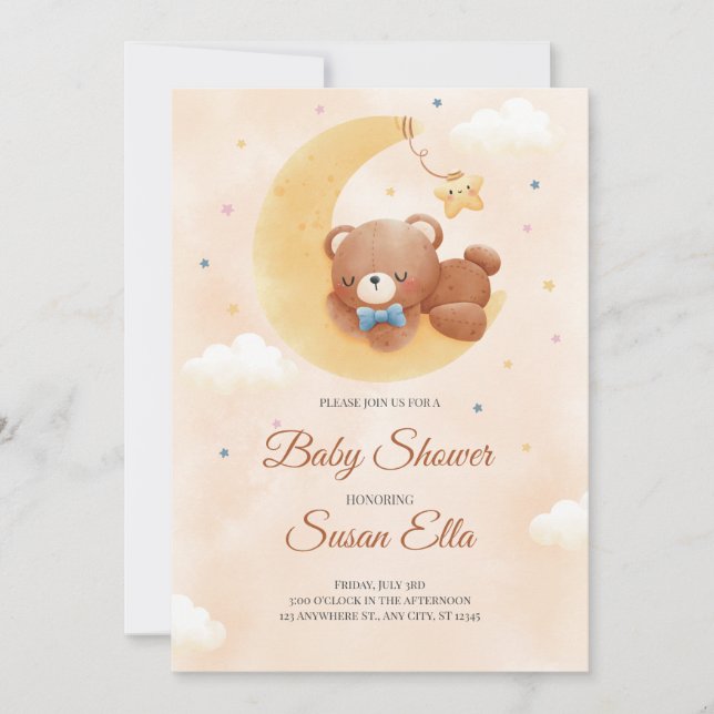 Yellow Brown Cute Baby Bear Baby Shower Invitation (Front)