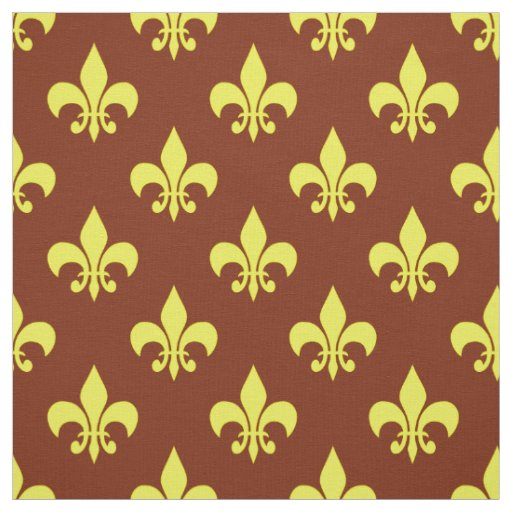 Yellow Brown Fleur-de-lis Textile Fabric
