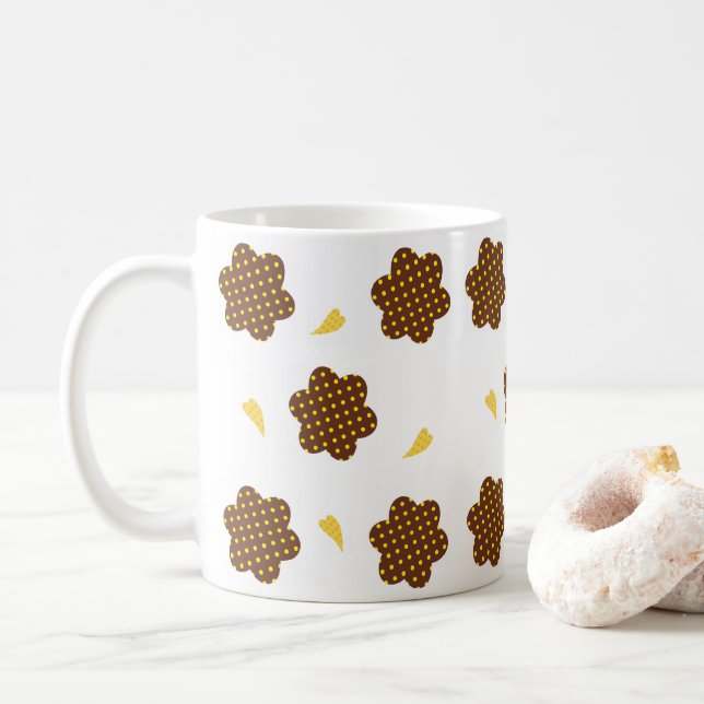 Yellow Brown Floral Polka dot Mug (With Donut)