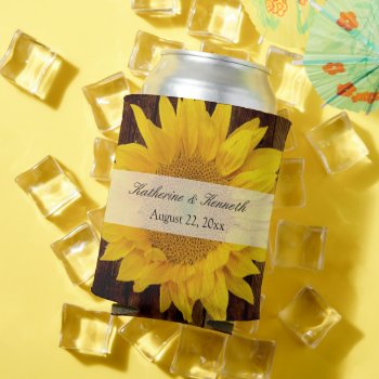 Yellow Brown Late Summer Sunflower Wedding Can Cooler by CustomInvites at Zazzle