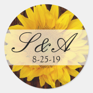 Yellow Brown Late Summer Sunflower Wedding Classic Round Sticker