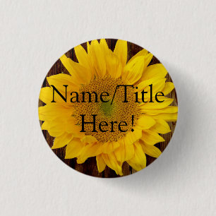 Yellow Brown Late Summer Sunflower Wedding Pinback Button