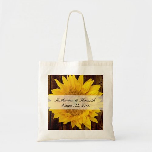 Yellow Brown Late Summer Sunflower Wedding Tote Bag