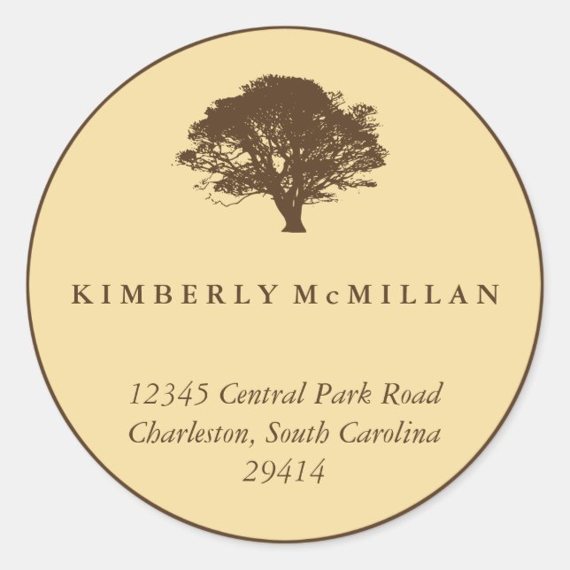 Yellow brown oak tree circle custom address label (Front)