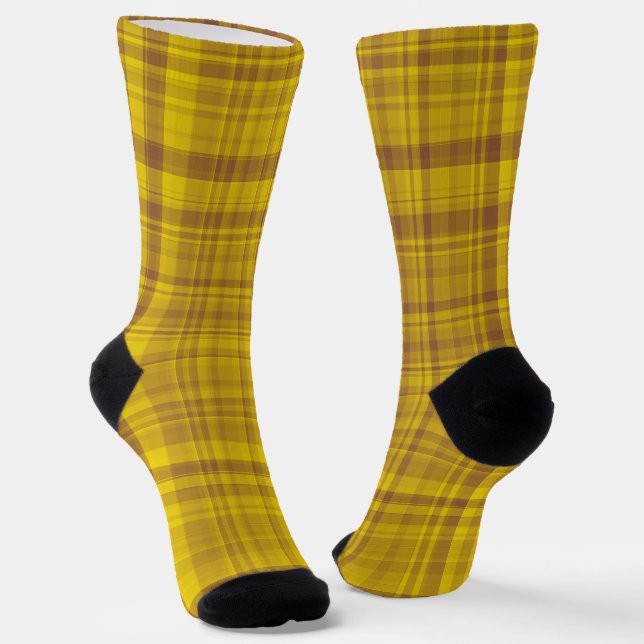 Yellow Brown Plaid Pattern Socks (Angled)