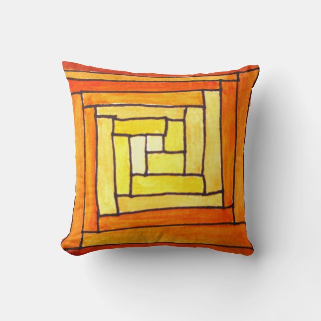 yellow brown retro art deco pattern throw pillow (Front)