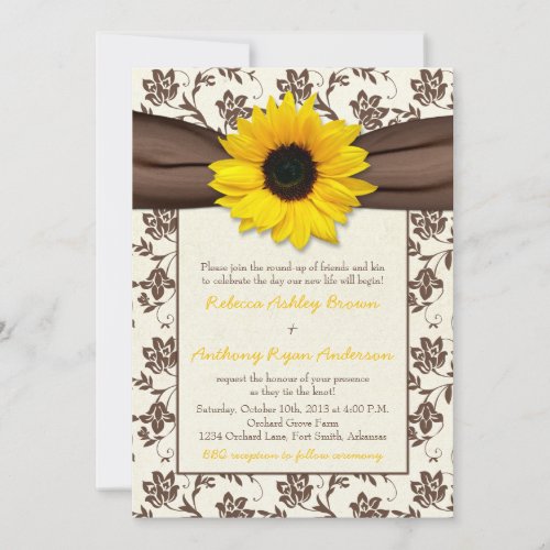 Yellow Brown Ribbon Floral Sunflower Wedding Custom Invites