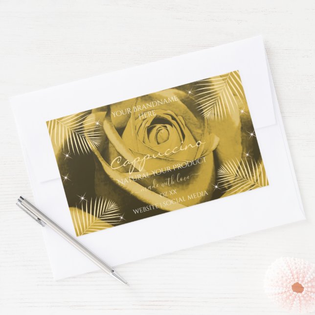 Yellow Brown Rose with Palm Leaves Product Labels (Envelope)
