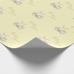Yellow Brown Script Cute Baby Shower Wrap Wrapping Paper