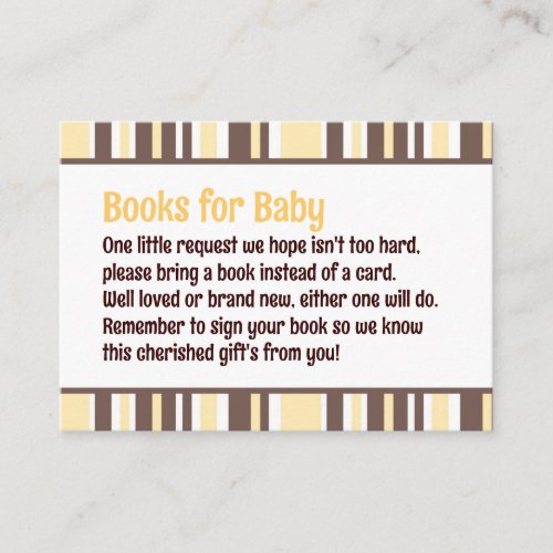 Yellow  Brown Striped Baby Shower Book Request Enclosure Card