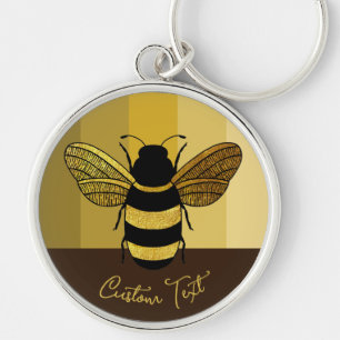 YELLOW BROWN STRIPED LINES GOLD BLACK BUMBLE BEE KEYCHAIN
