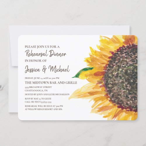 Yellow Brown Sunflower Boho White Rehearsal Invitation