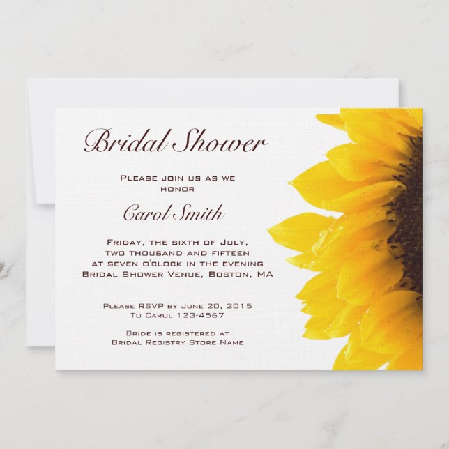Yellow Brown Sunflower Bridal Shower Invitation (Front)
