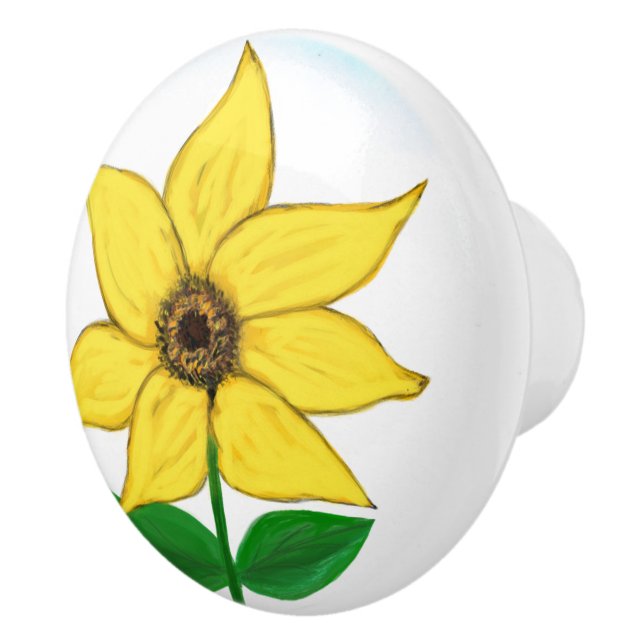 Yellow Brown Sunflower Ceramic Knob (Right)