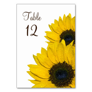 Yellow Brown Sunflower Flower Wedding Table Number