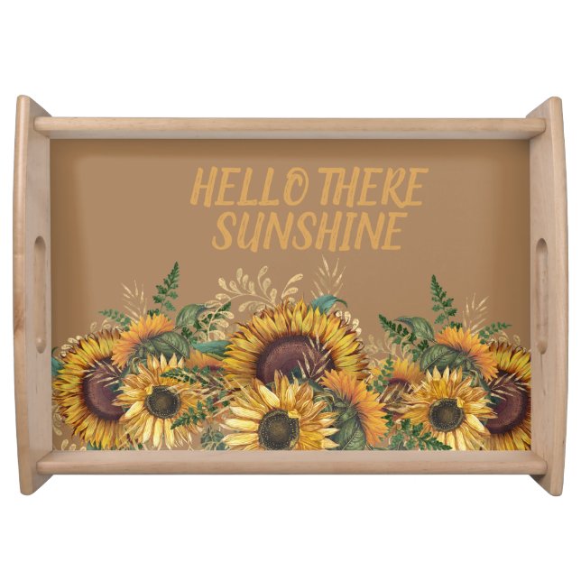 Yellow Brown Sunflower Hello Sunshine Serving Tray (Front)