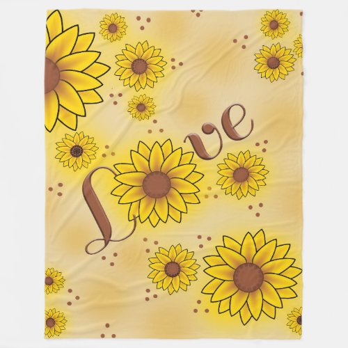 Yellow Brown Sunflower Love Fleece Blanket