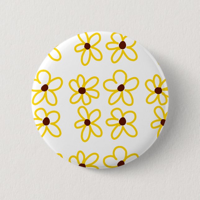 Yellow brown sunflower pattern floral modern boho  button (Front)
