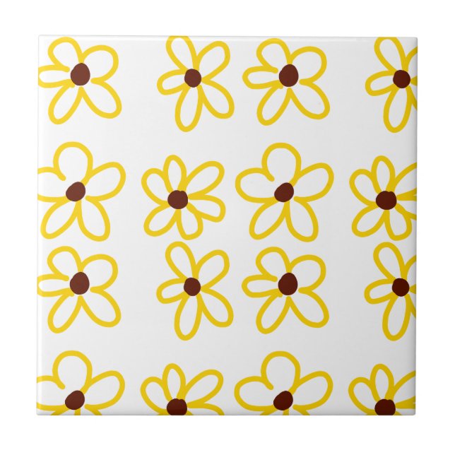 Yellow brown sunflower pattern floral modern boho  ceramic tile (Front)