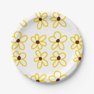 Yellow brown sunflower pattern floral modern boho paper plates