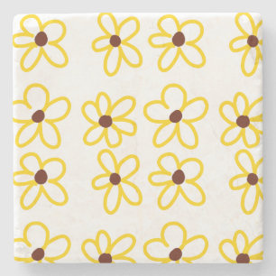 Yellow brown sunflower pattern floral modern boho stone coaster