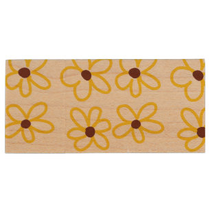 Yellow brown sunflower pattern floral modern boho wood flash drive