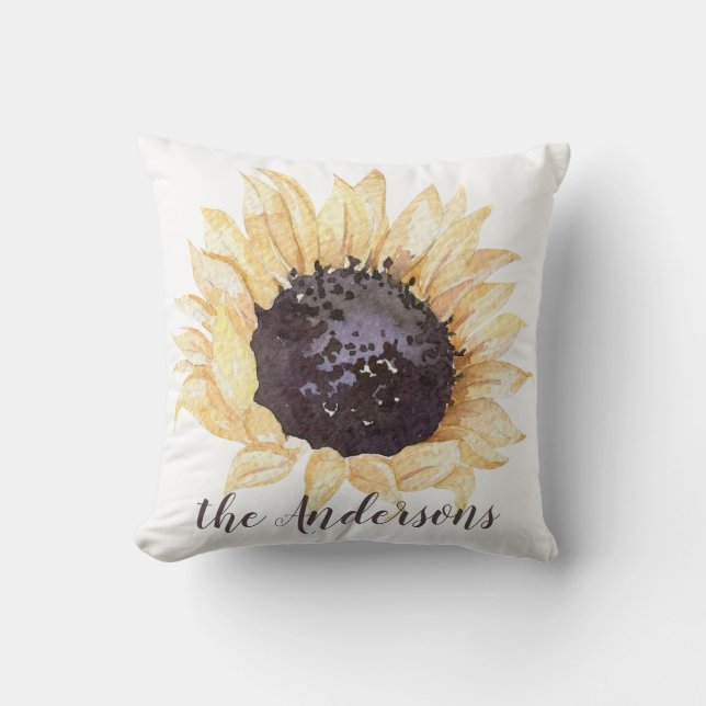 Yellow & Brown Sunflower Personalized Throw Pillow (Front)