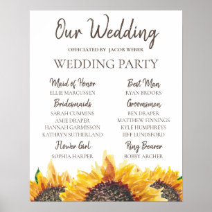 Yellow Brown Sunflower White Boho Wedding Party Poster