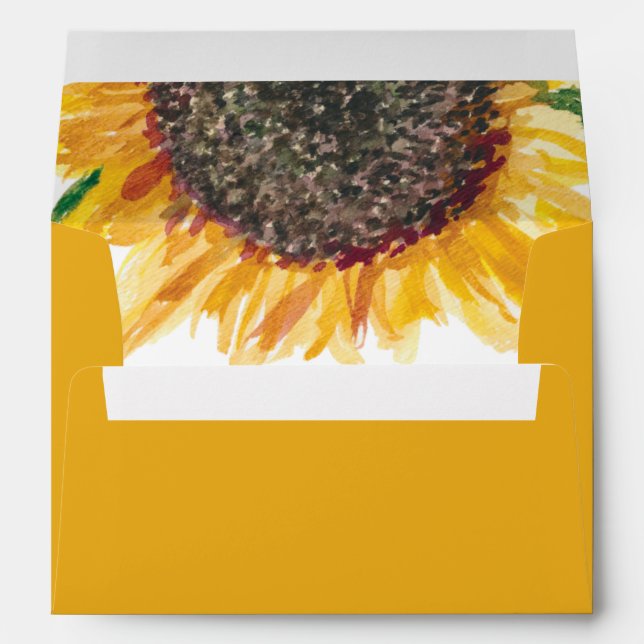 Yellow Brown Sunflower White Botanical Floral Envelope (Back (Bottom))