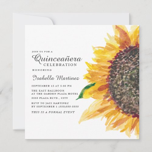 Yellow Brown Sunflower White Quinceaera Invitation