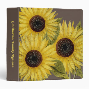 Yellow Brown Sunflowers Family Recipes 3 Ring Binder