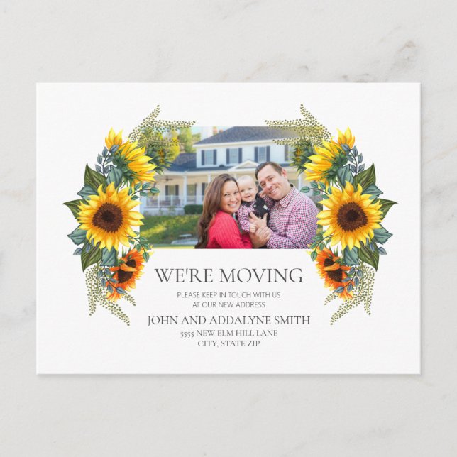 Yellow Brown Sunflowers Photo House New Address Postcard (Front)