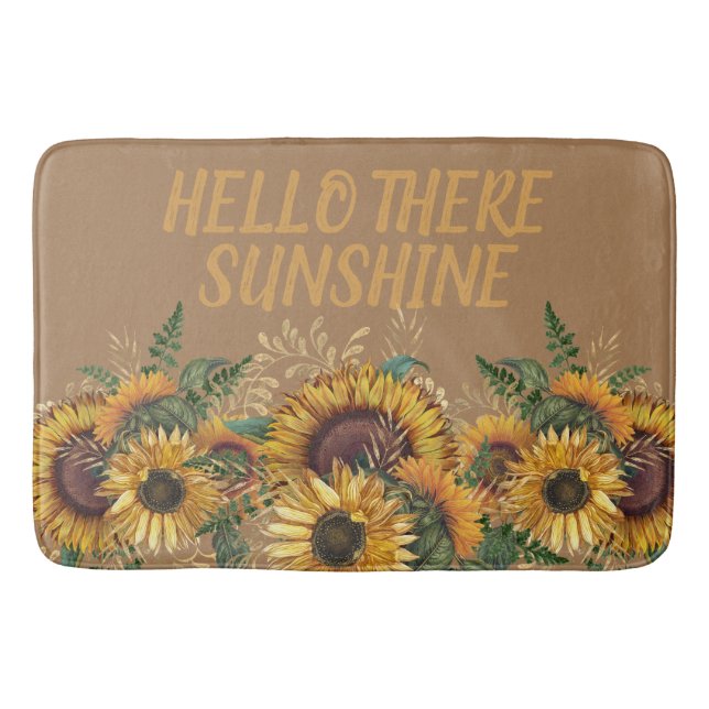 Yellow Brown Sunflowers Sunshine Bath Mat (Front)