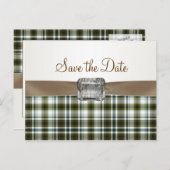 Yellow brown tartan pattern Save the Date Postcard (Front/Back)