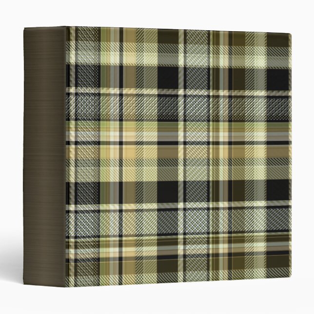 Yellow-brown tartan plaid.  3 ring binder (Front/Spine)