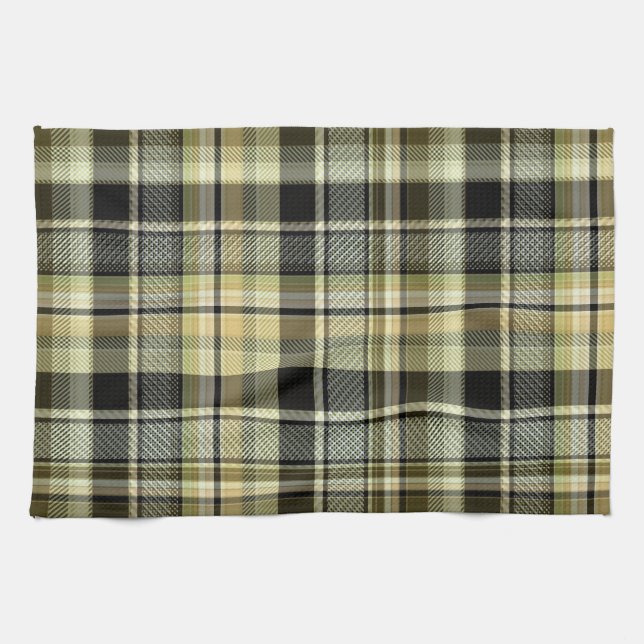 Yellow-brown tartan plaid.  kitchen towel (Horizontal)
