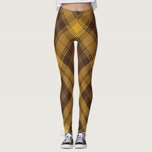 Yellow Brown Tartan Plaid Scottish Trendy Pattern Leggings