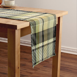 Yellow-brown tartan plaid.  short table runner