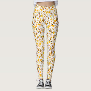 Yellow brown triangles on white retro background leggings
