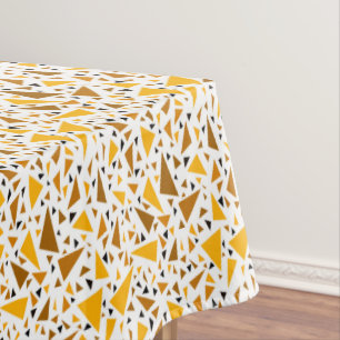 Yellow brown triangles on white retro background tablecloth