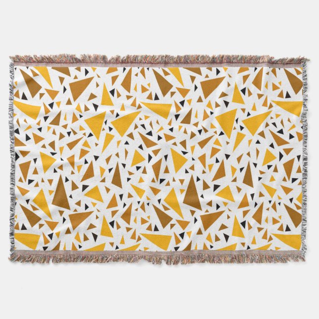 Yellow brown triangles on white retro background throw blanket (Front)