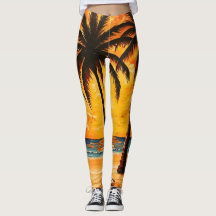 Yellow Brown Tropical Paradise Leggings Activewear