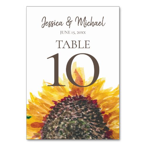 Yellow Brown White Boho Sunflower Wedding Table Number