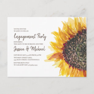 Yellow Brown White Sunflower Boho Engagement Party Postcard