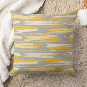 Yellow brushstrokes on Gray Abstract Pattern Throw Pillow