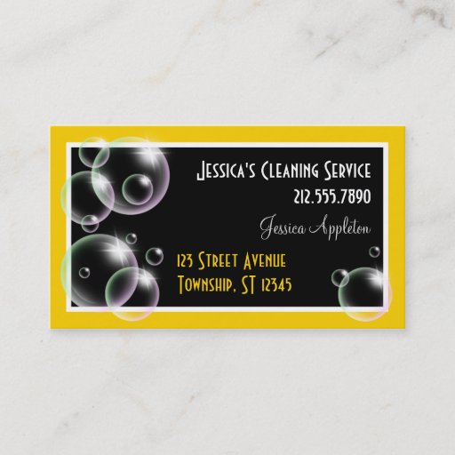 Customizable Yellow Bubbles Cleaning Service Business Cards