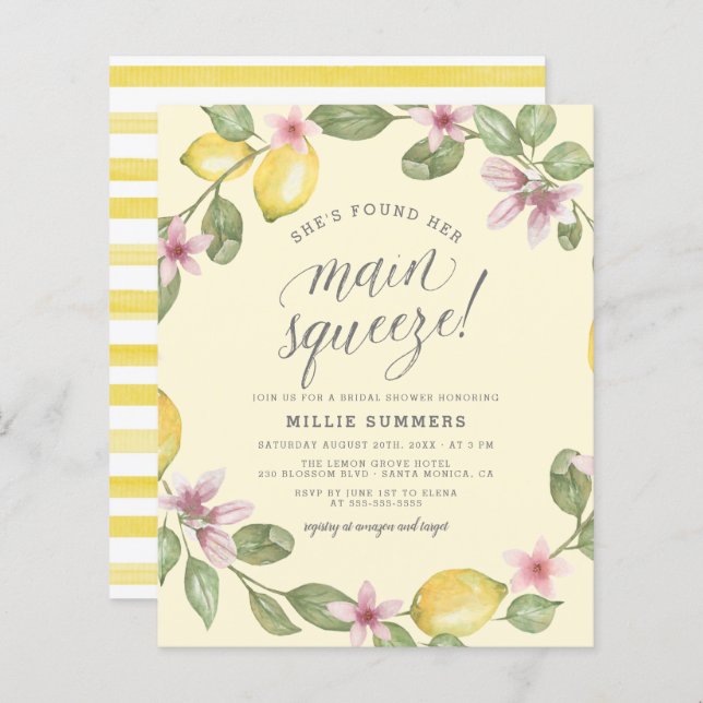 Yellow | Budget Lemon Main Squeeze Bridal Shower (Front/Back)