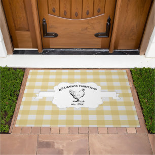 Yellow Buffalo Plaid Farm Chicken Doormat